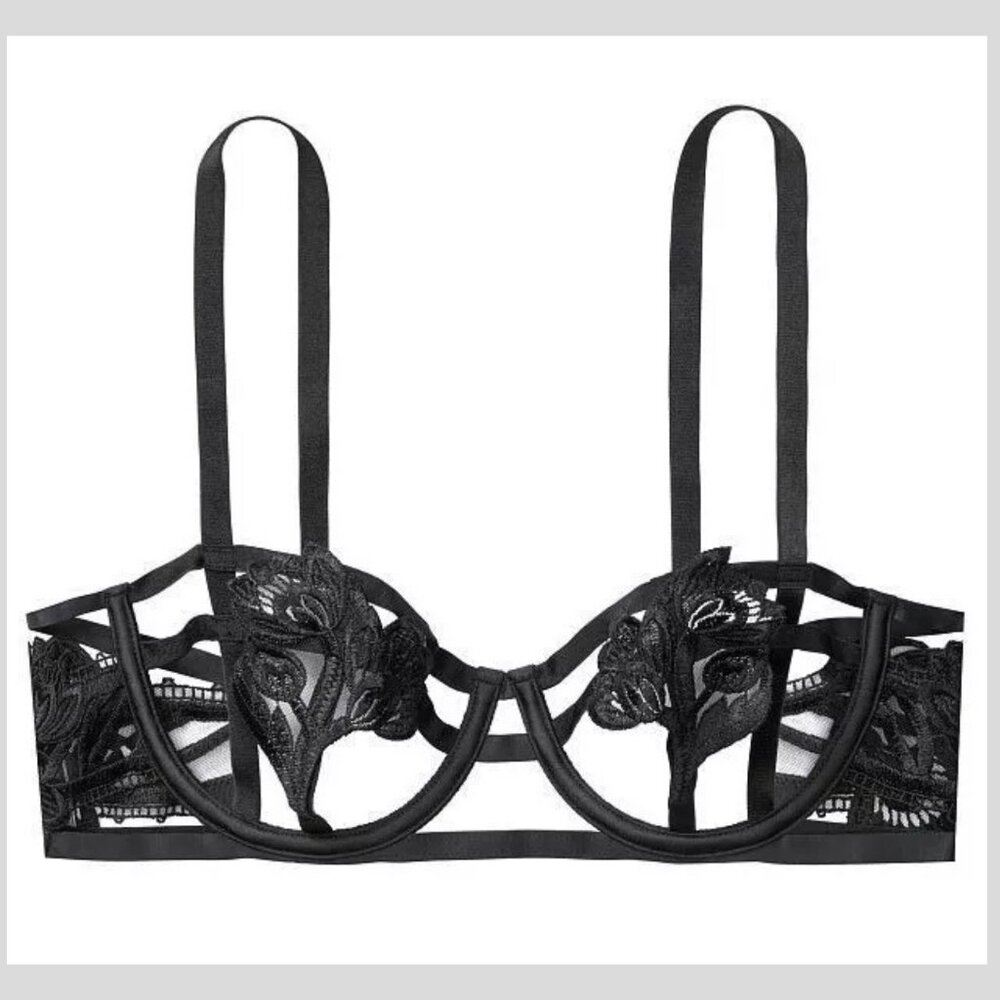 Victoria's Secret Black Floral Mesh Cage Bra